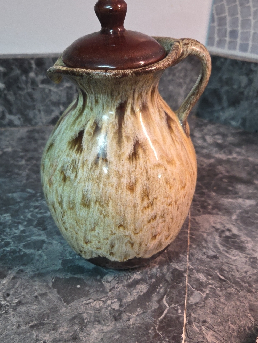 Rustic Brown and Cream Glazed Ceramic Pitcher - Home Art